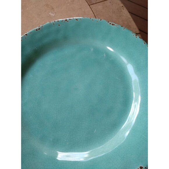 Tommy Bahama Melamine Turquoise Crackle Dinnerware Set Of 12 Rustic Edge Design - Picture 3 of 6